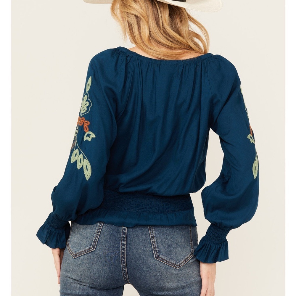 SHYANNE WOMEN'S CHALLIS EMBROIDERED LONG SLEEVE BLOUSE - Picture 2 of 7